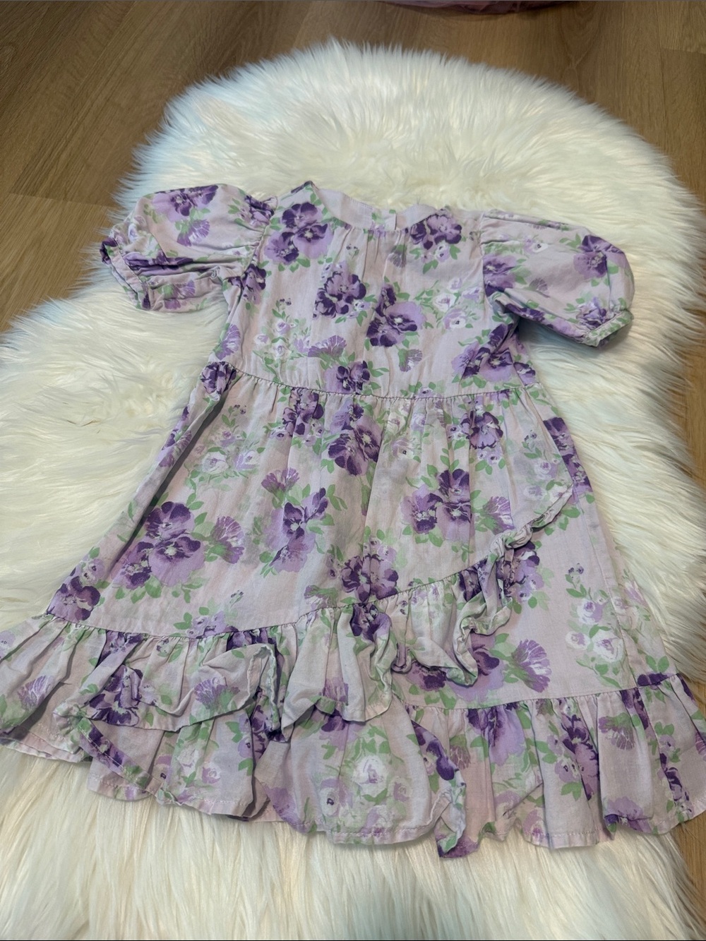 Janie and Jack Lavender Floral Ruffled Puff Sleeve Dress